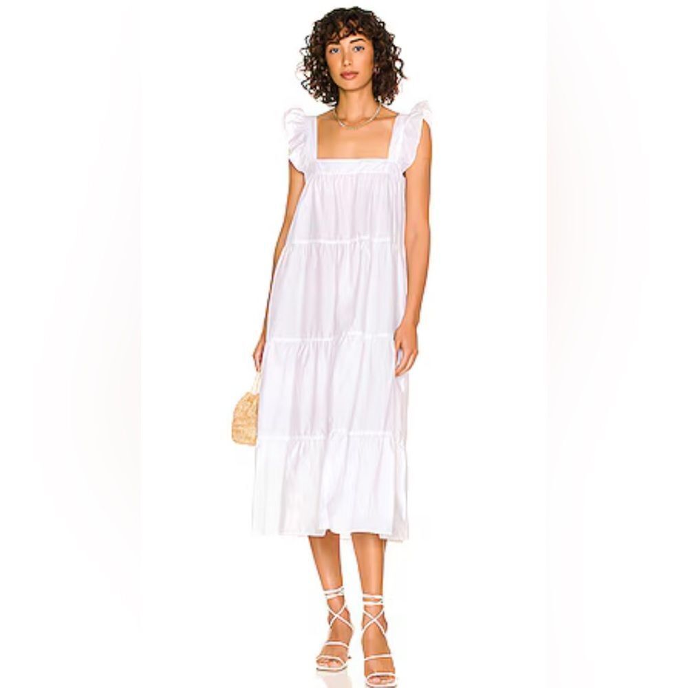 NEW‎ Nation LTD Camille Easy white tiered square neck 100% cotton dress Medium